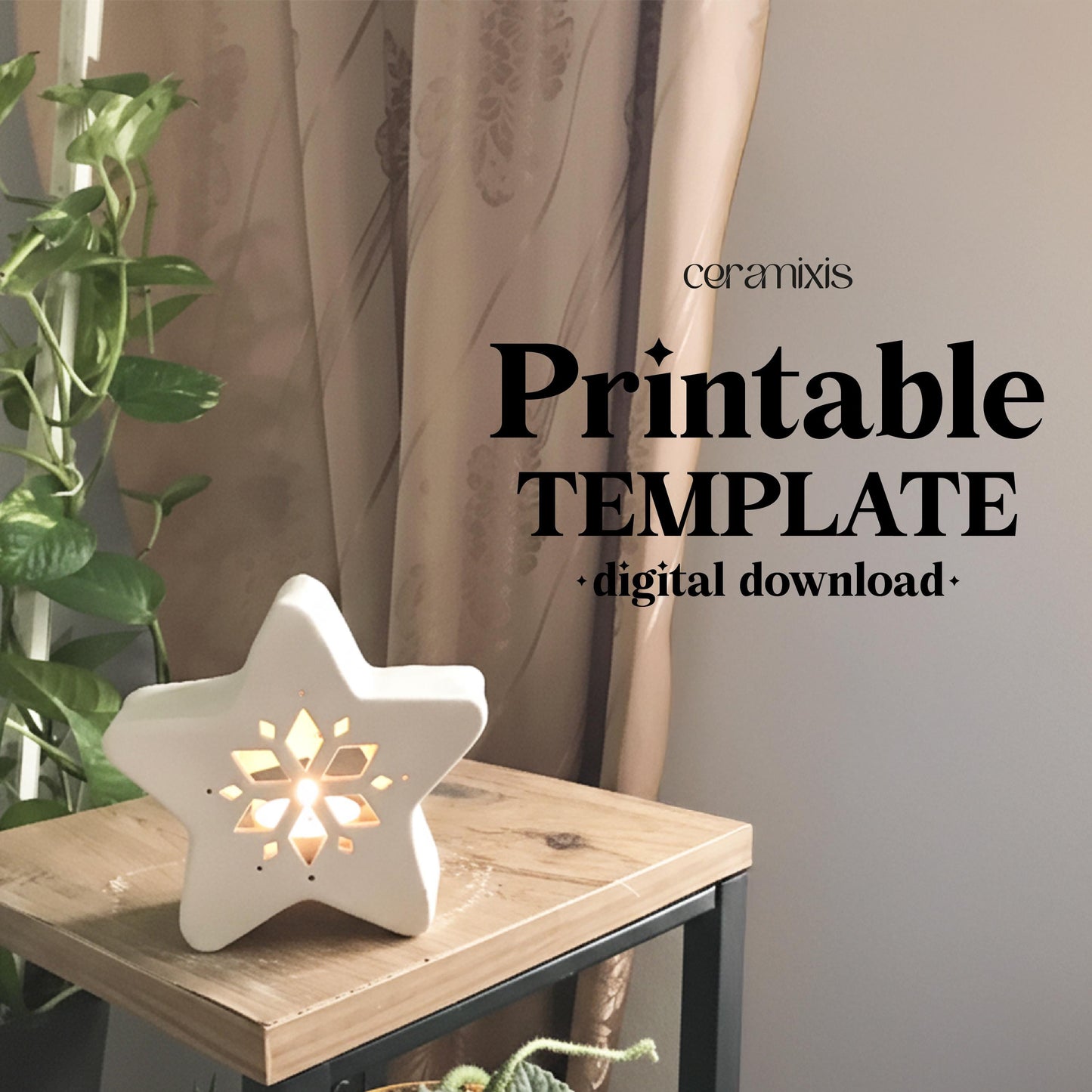 Star Candle Holder Pottery Template, Ceramic Slab Building, Digital Download