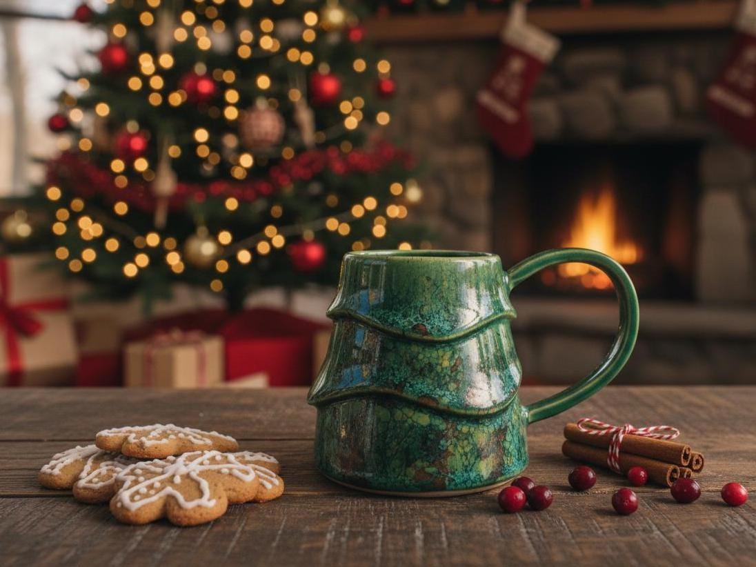 Tree Mug Pottery Template, Christmas Ceramic, Slab Building, Digital Download