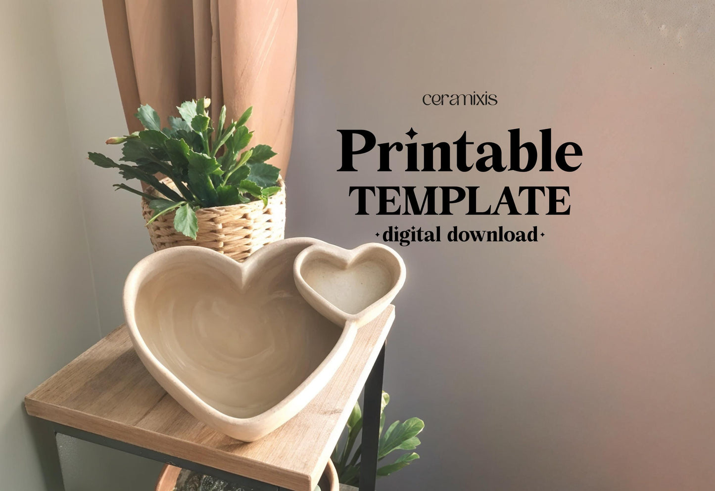 Heart Shaped Chips and Dip Bowl Template, Ceramic Slab Building, Digital Download