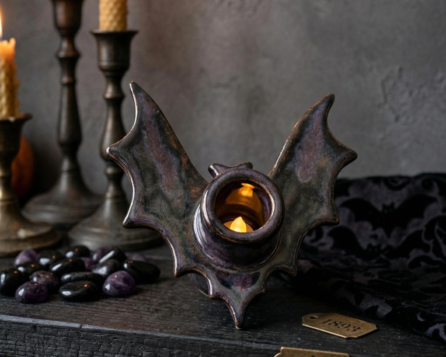 Bat Candle Holder Pottery Template, Halloween Decor, Ceramic Slab Building, Digital Download