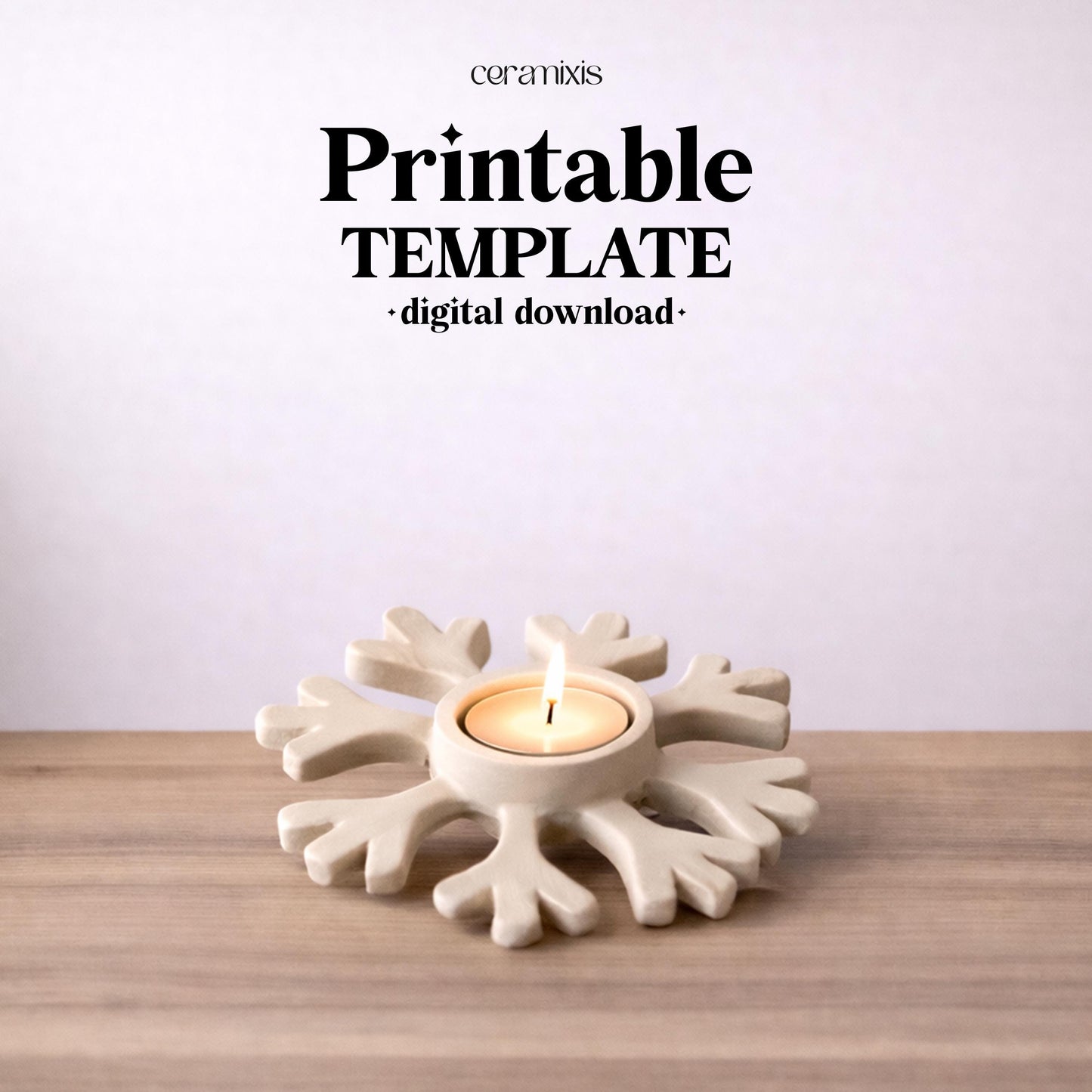 Snowflake Candle Holder Pottery Template, Ceramic Slab Building, Digital Download