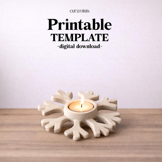 Snowflake Candle Holder Pottery Template, Ceramic Slab Building, Digital Download