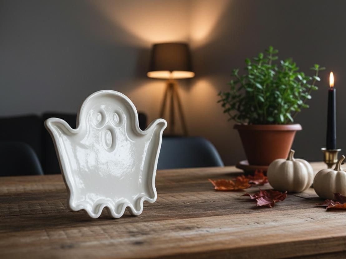 Ghost Plate Pottery Template, Halloween Decor, Ceramic Slab Building, Digital Download