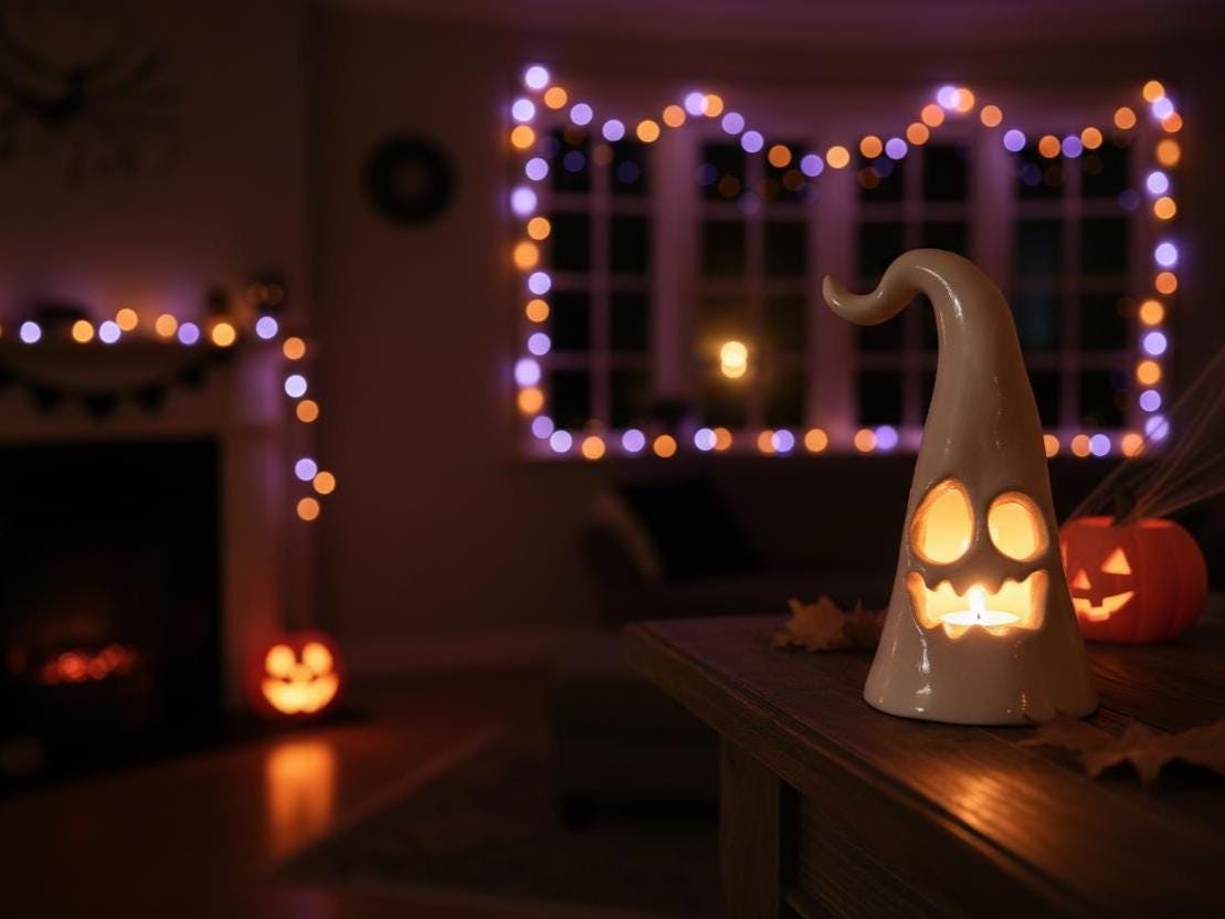 Ghost Candle Holder Pottery Template, Halloween Decor, Ceramic Slab Building, Digital Download