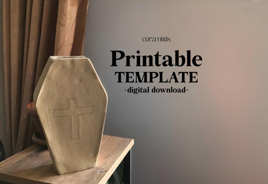 Coffin Vase Pottery Template, Halloween Decor, Ceramic Slab Building, Digital Download