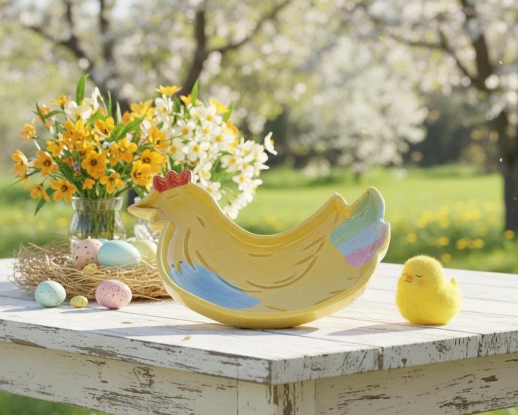 Chicken Plate Pottery Template, Easter Decor, Ceramic Slab Building, Digital Download