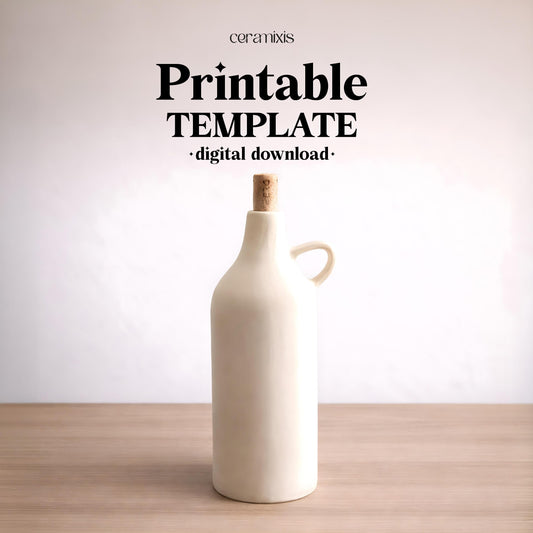 Oil Bottle Pottery Template, Ceramic Slab Building, Video Tutorial, Digital Download
