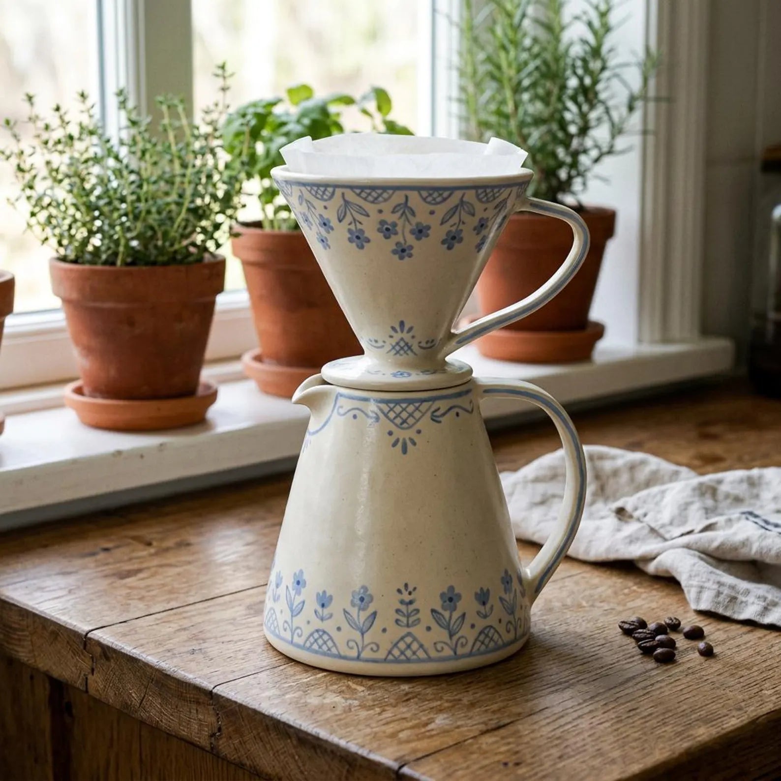 Coffee Pour Over Set Pottery Template, Ceramic Slab Building, Digital Download