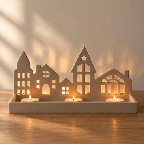 Christmas Village Tealight Holder Pottery Template, Ceramic Slab Building, Christmas Home Decor, Digital Download