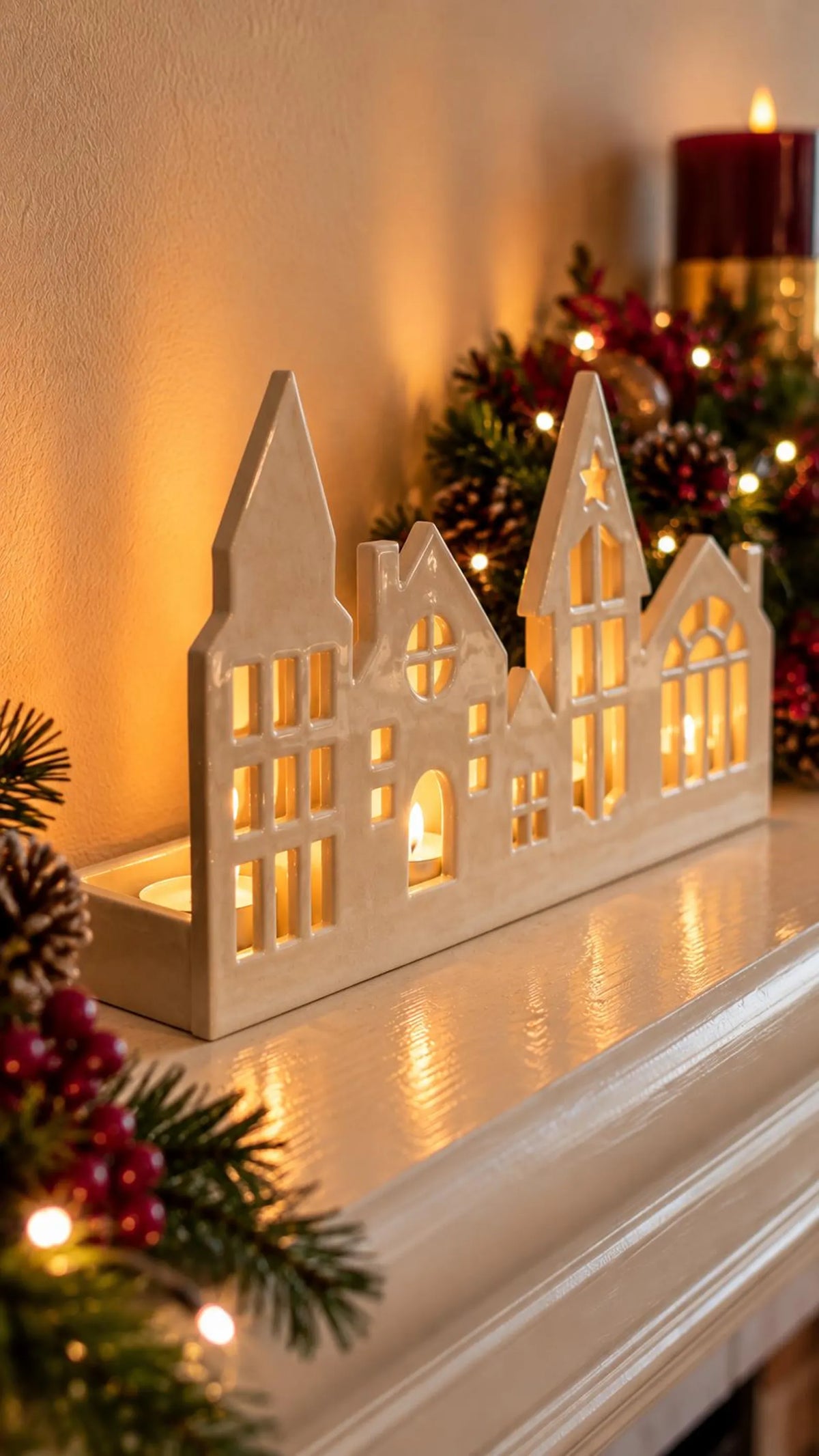 Christmas Village Tealight Holder Pottery Template, Ceramic Slab Building, Christmas Home Decor, Digital Download
