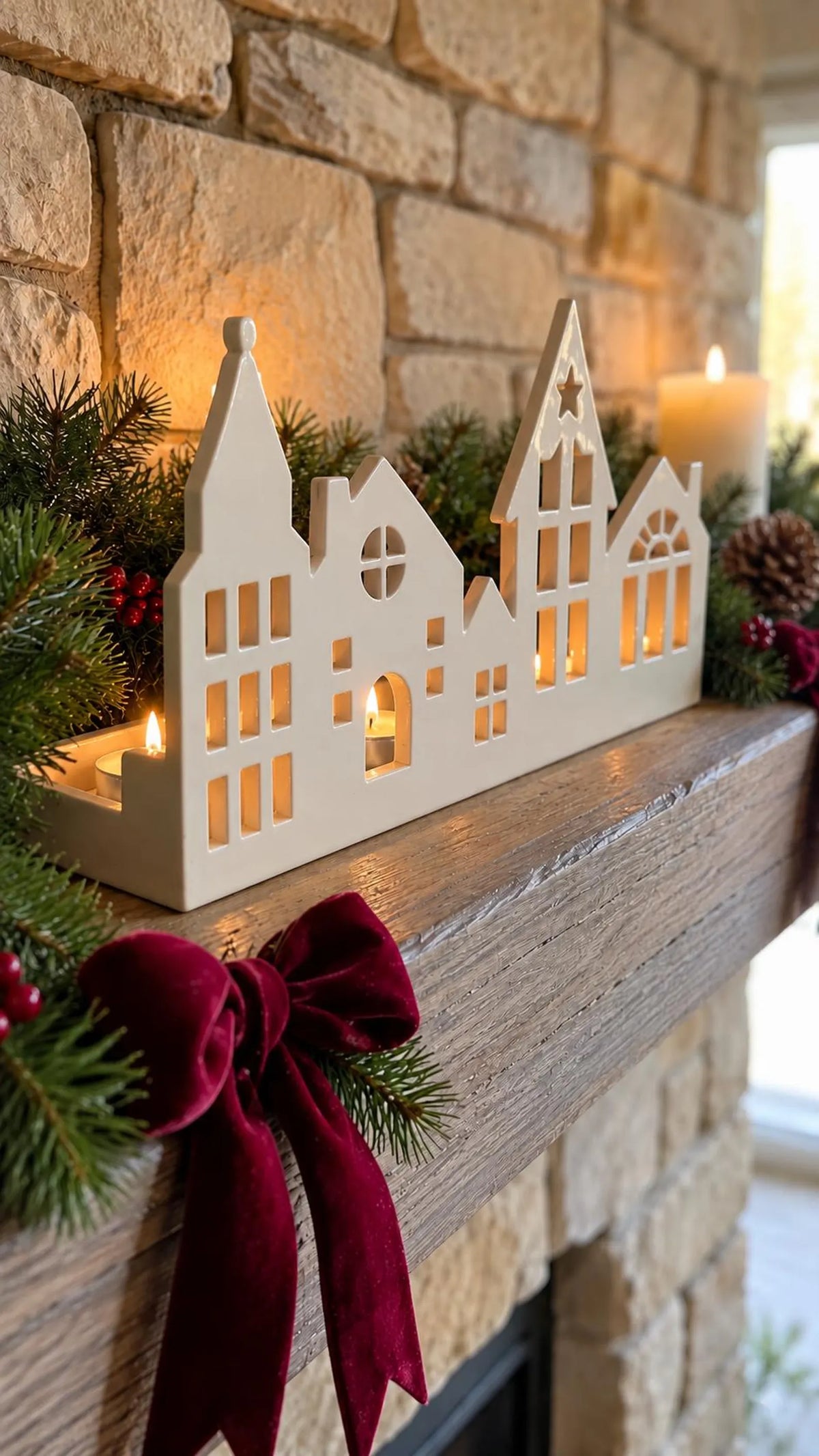 Christmas Village Tealight Holder Pottery Template, Ceramic Slab Building, Christmas Home Decor, Digital Download