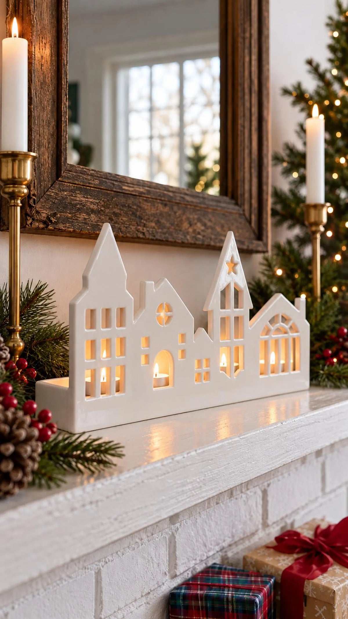 Christmas Village Tealight Holder Pottery Template, Ceramic Slab Building, Christmas Home Decor, Digital Download