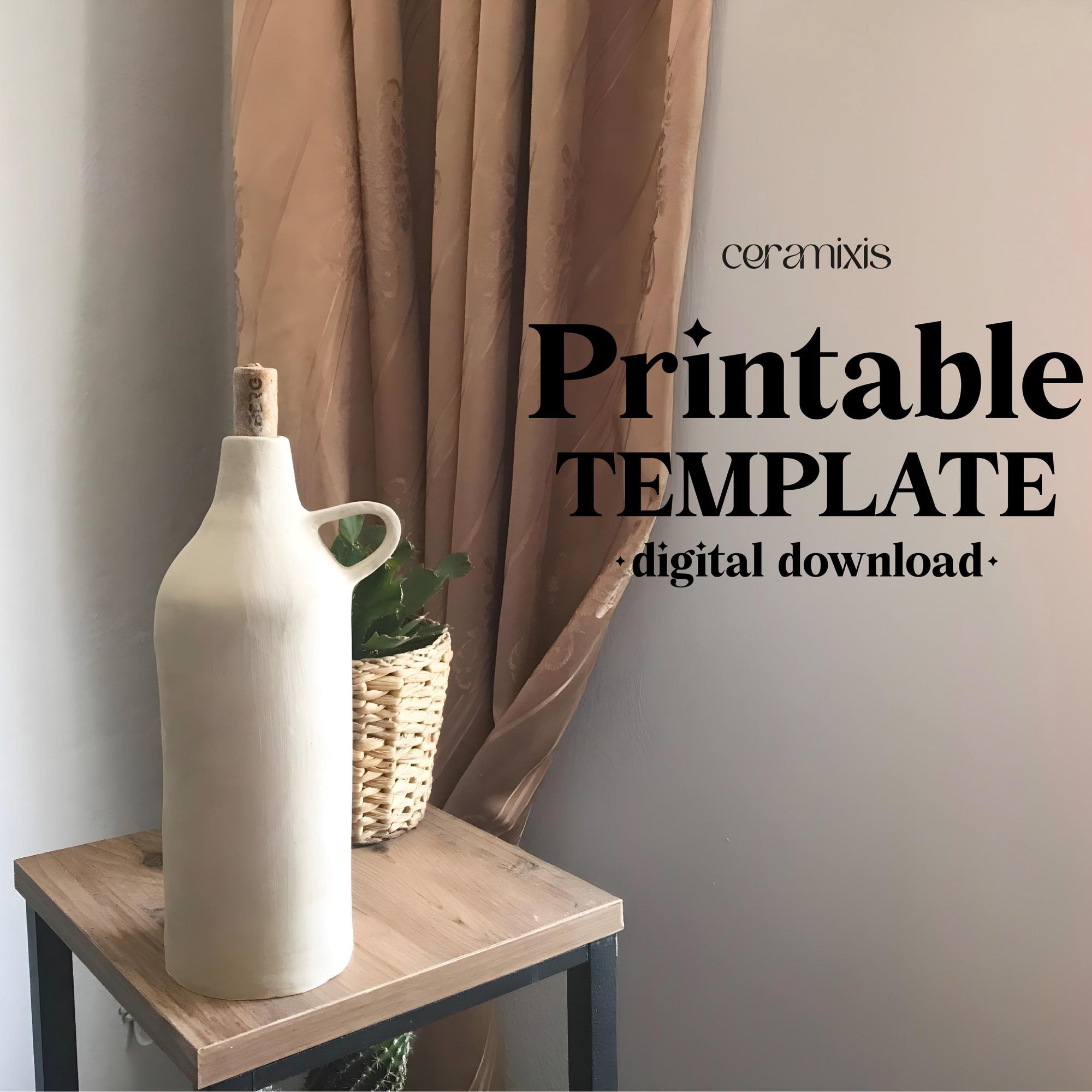 Oil Bottle Pottery Template, Ceramic Slab Building, Video Tutorial, Digital Download