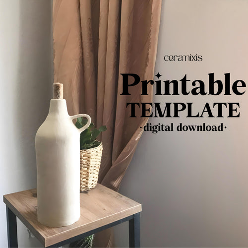 Oil Bottle Pottery Template, Ceramic Slab Building, Video Tutorial, Digital Download