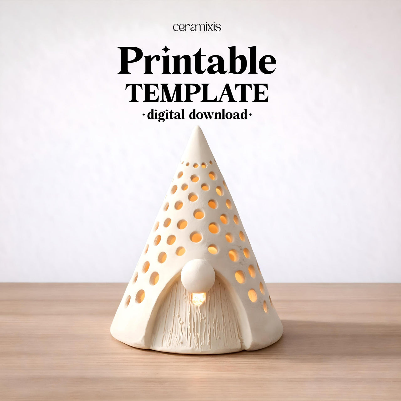 Dwarf Candle Holder Pottery Template, Ceramic Slab Building, Christmas Home Decor, Digital Download
