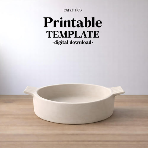 Baking Dish Round Pottery Template, Ceramic Slab Building, Digital Download