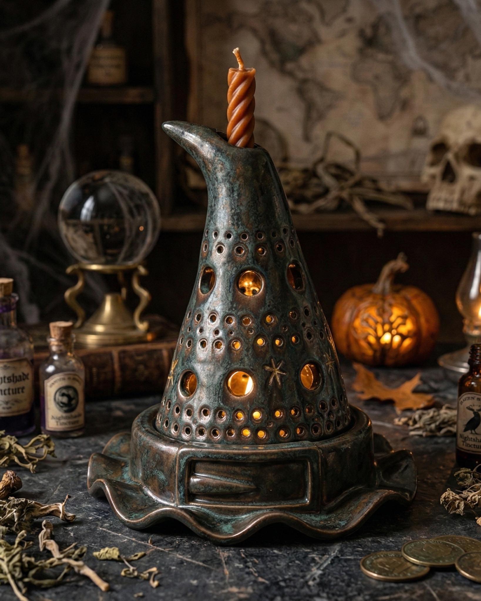 Halloween Witch Hat Candle Holder Pottery Template, Ceramic Slab Building, Digital Download