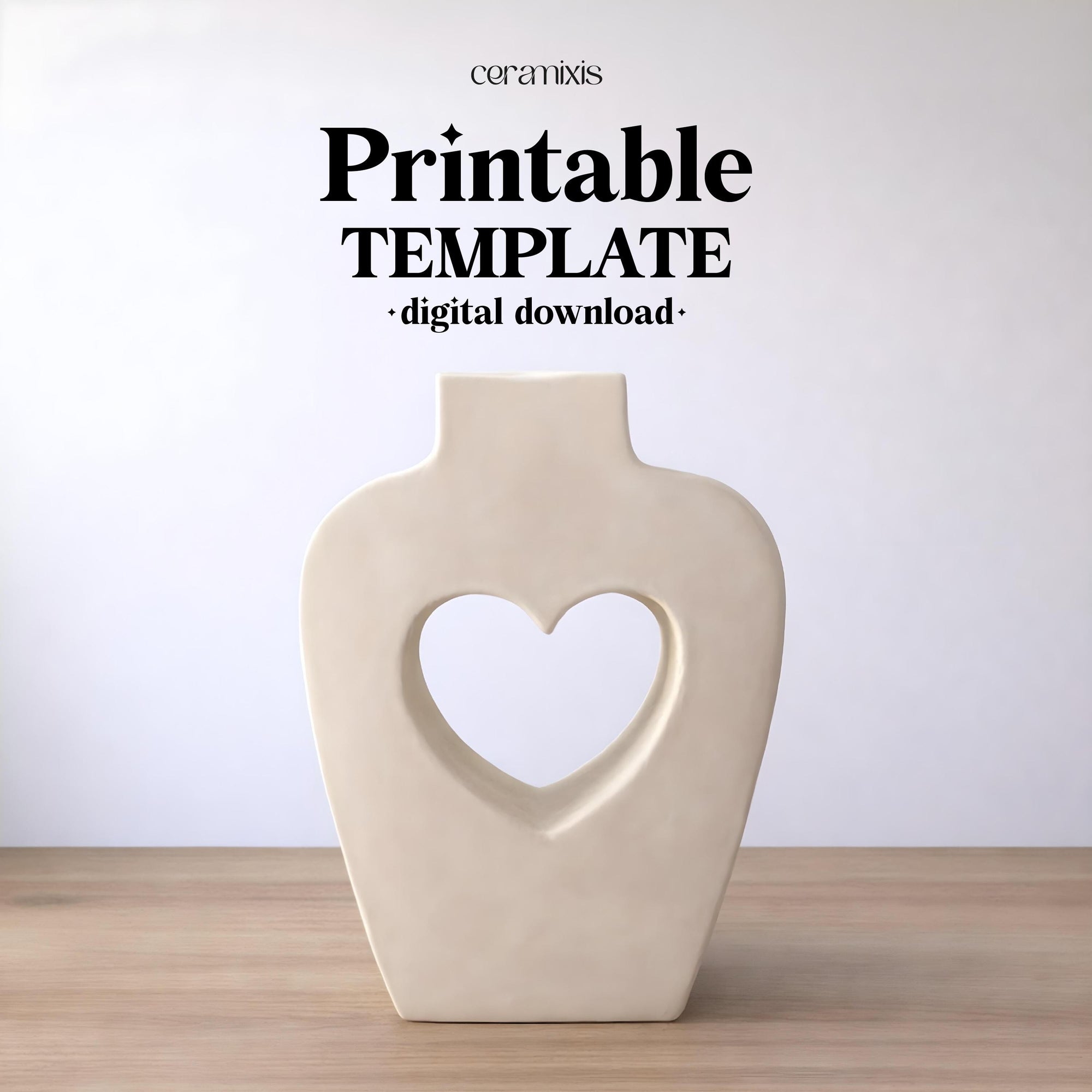 Heart Shaped Vase Pottery Template, Ceramic Slab Building, Digital Download