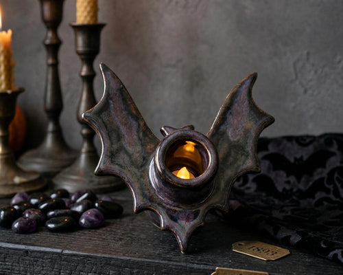 Bat Candle Holder Pottery Template, Halloween Decor, Ceramic Slab Building, Digital Download