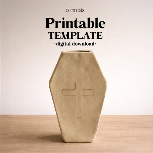 Coffin Vase Pottery Template, Halloween Decor, Ceramic Slab Building, Digital Download