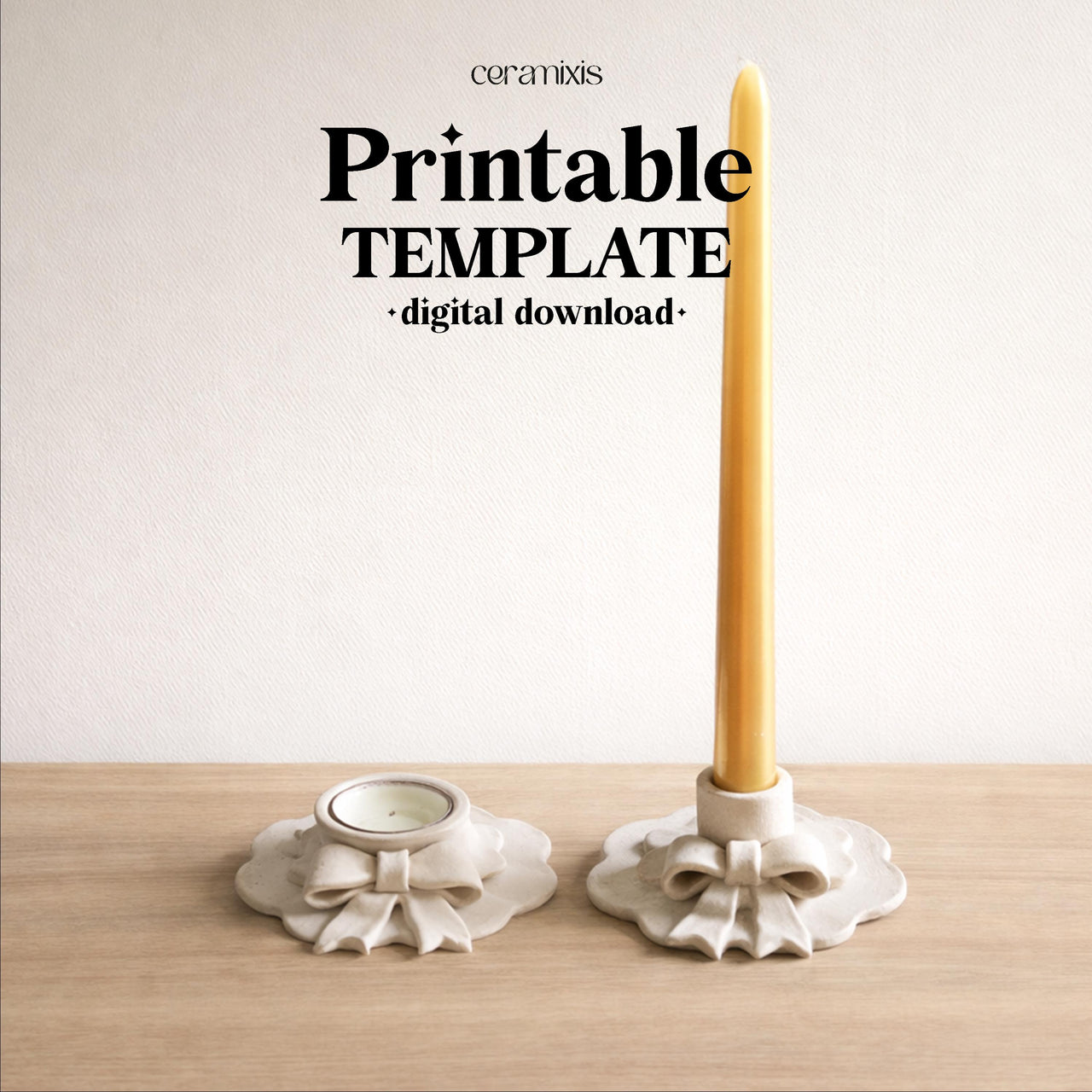 Bow Candle Holder Pottery Template, Ceramic Slab Building, Digital Download