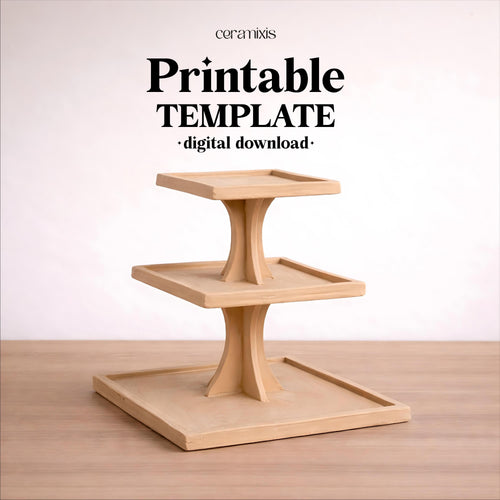 Square Dessert Serving Stand Pottery Template , Ceramic Slab Building, Digital Download