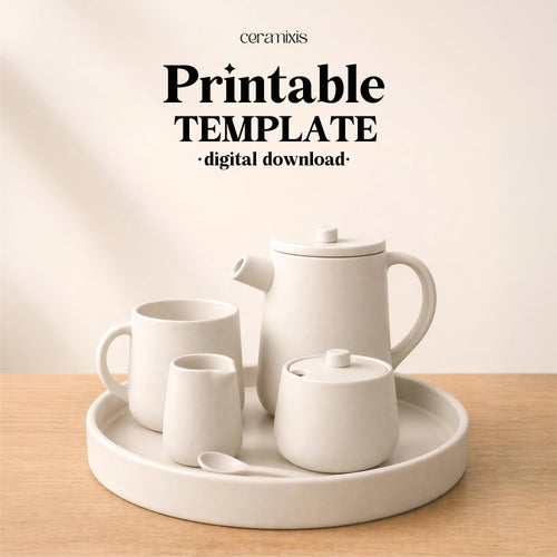 Tea Set with Tray Pottery Template, Ceramic Slab Building, Digital Download