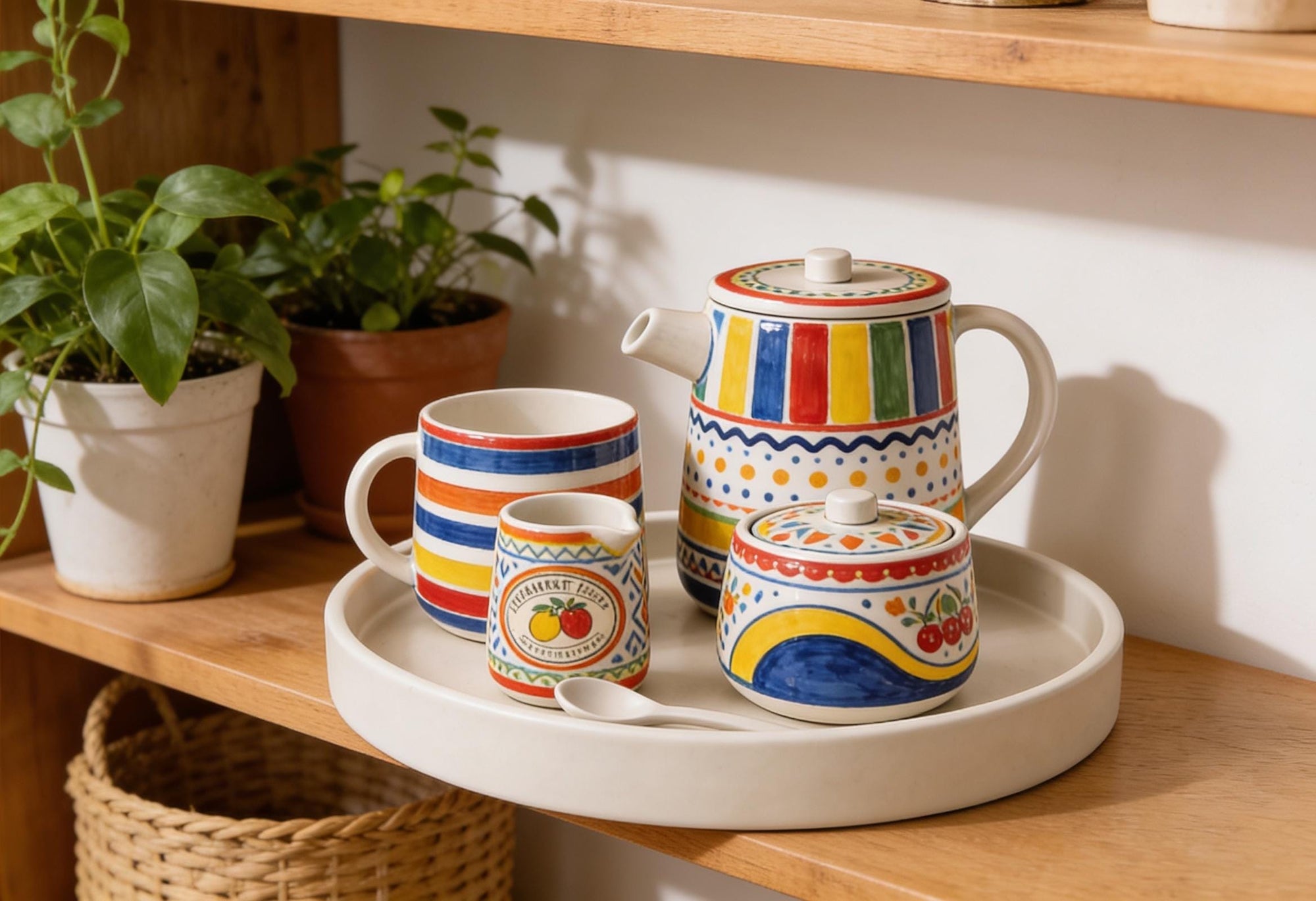Tea Set with Tray Pottery Template, Ceramic Slab Building, Digital Download