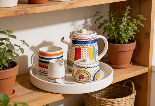 Tea Set with Tray Pottery Template, Ceramic Slab Building, Digital Download