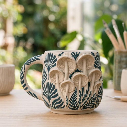 Mushroom Mug Pottery Template, Ceramic Slab Building, Video Tutorial, Digital Download