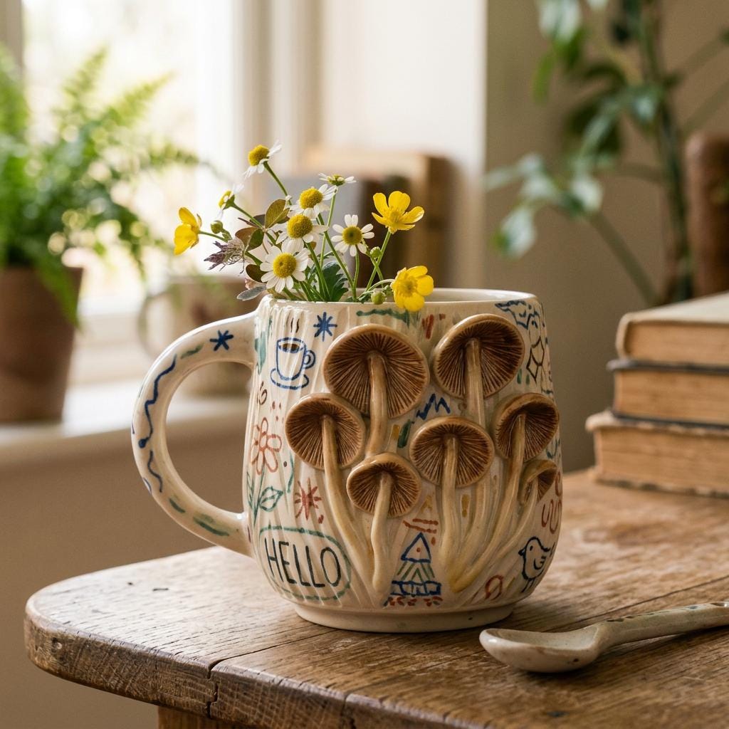 Mushroom Mug Pottery Template, Ceramic Slab Building, Video Tutorial, Digital Download