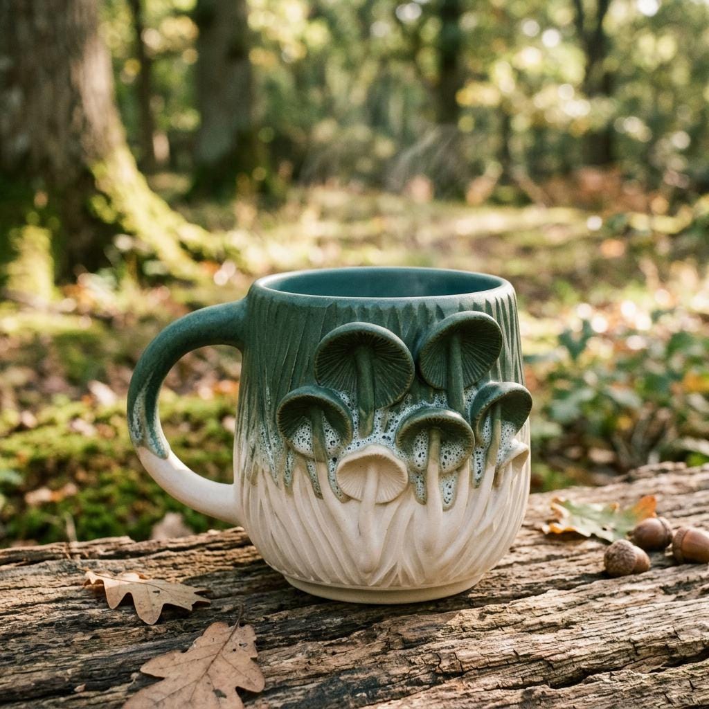 Mushroom Mug Pottery Template, Ceramic Slab Building, Video Tutorial, Digital Download