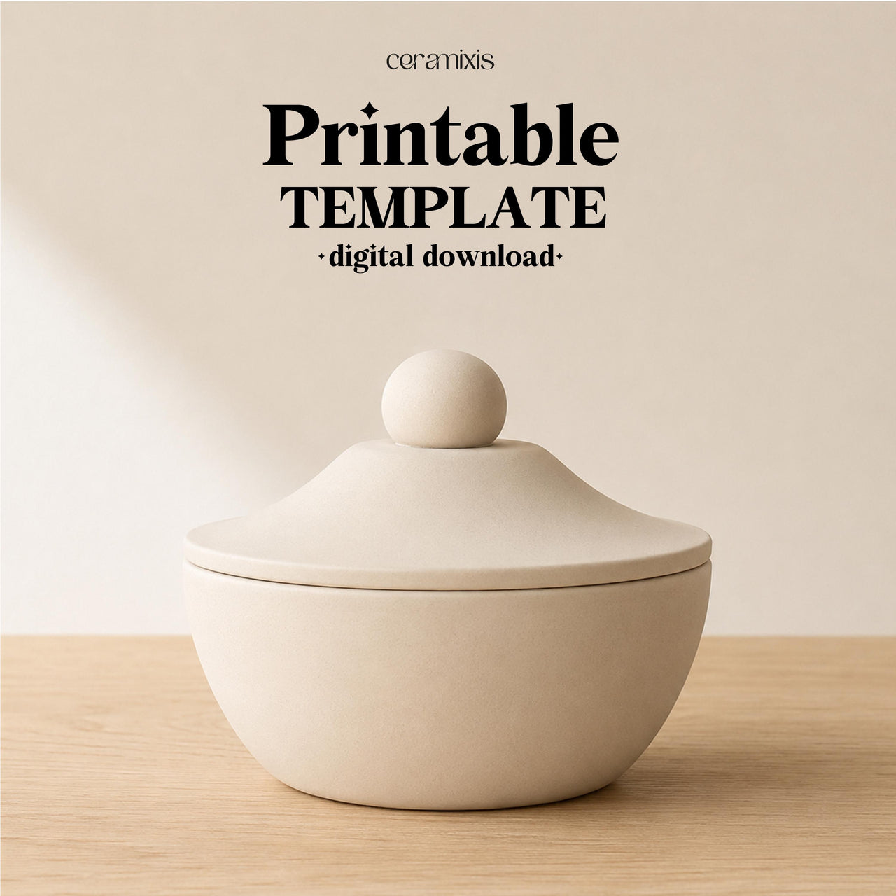 Lidded Bowl Pottery Template, Covered Trinket Dish, Ceramic Slab Building, Digital Download