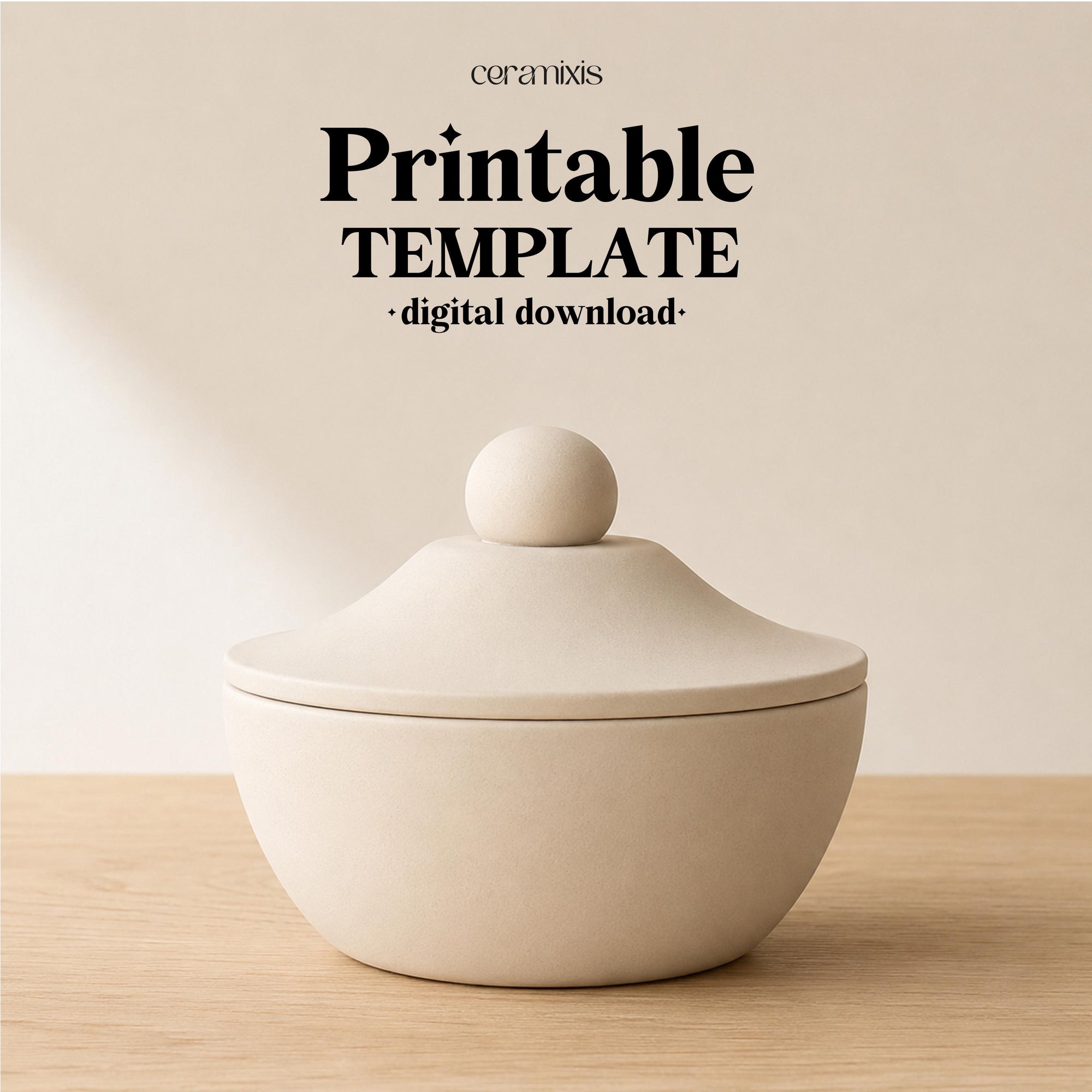 Lidded Bowl Pottery Template, Covered Trinket Dish, Ceramic Slab Building, Digital Download