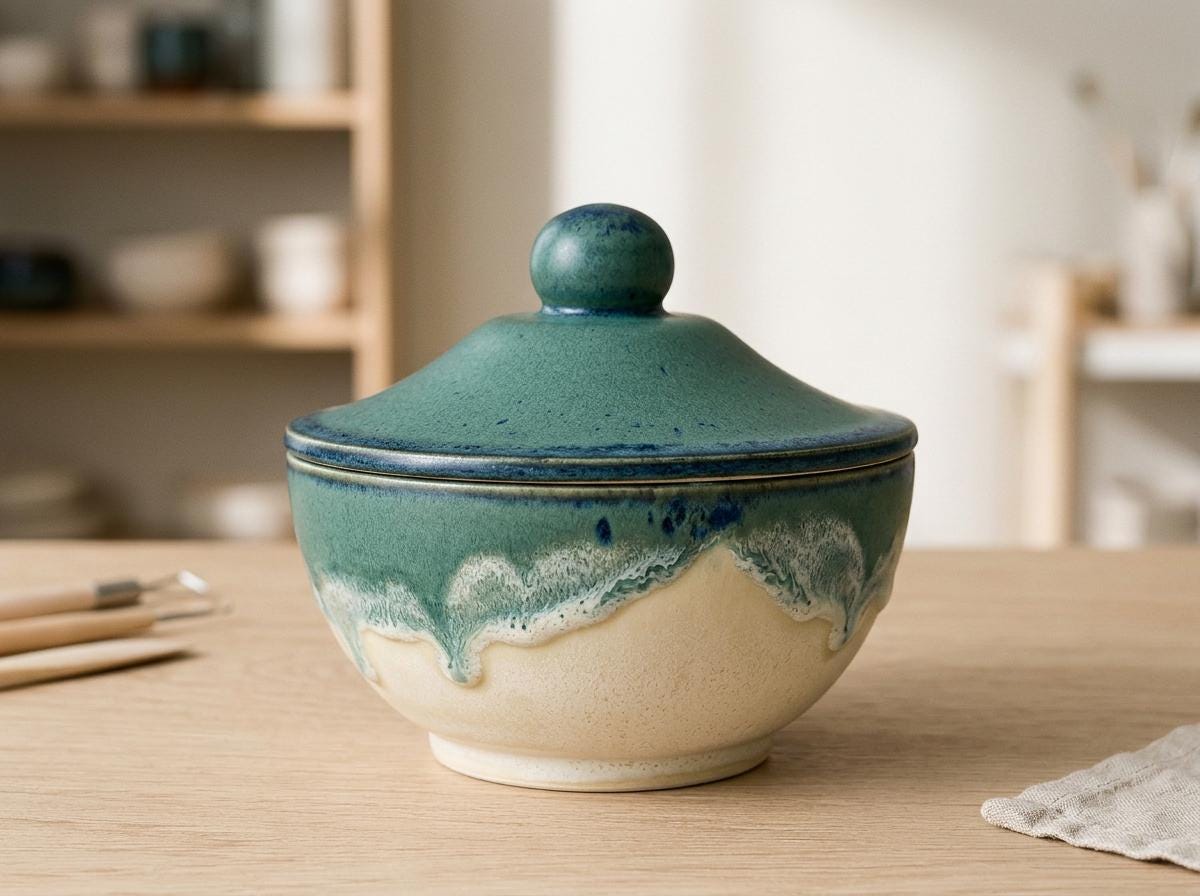 Lidded Bowl Pottery Template, Covered Trinket Dish, Ceramic Slab Building, Digital Download