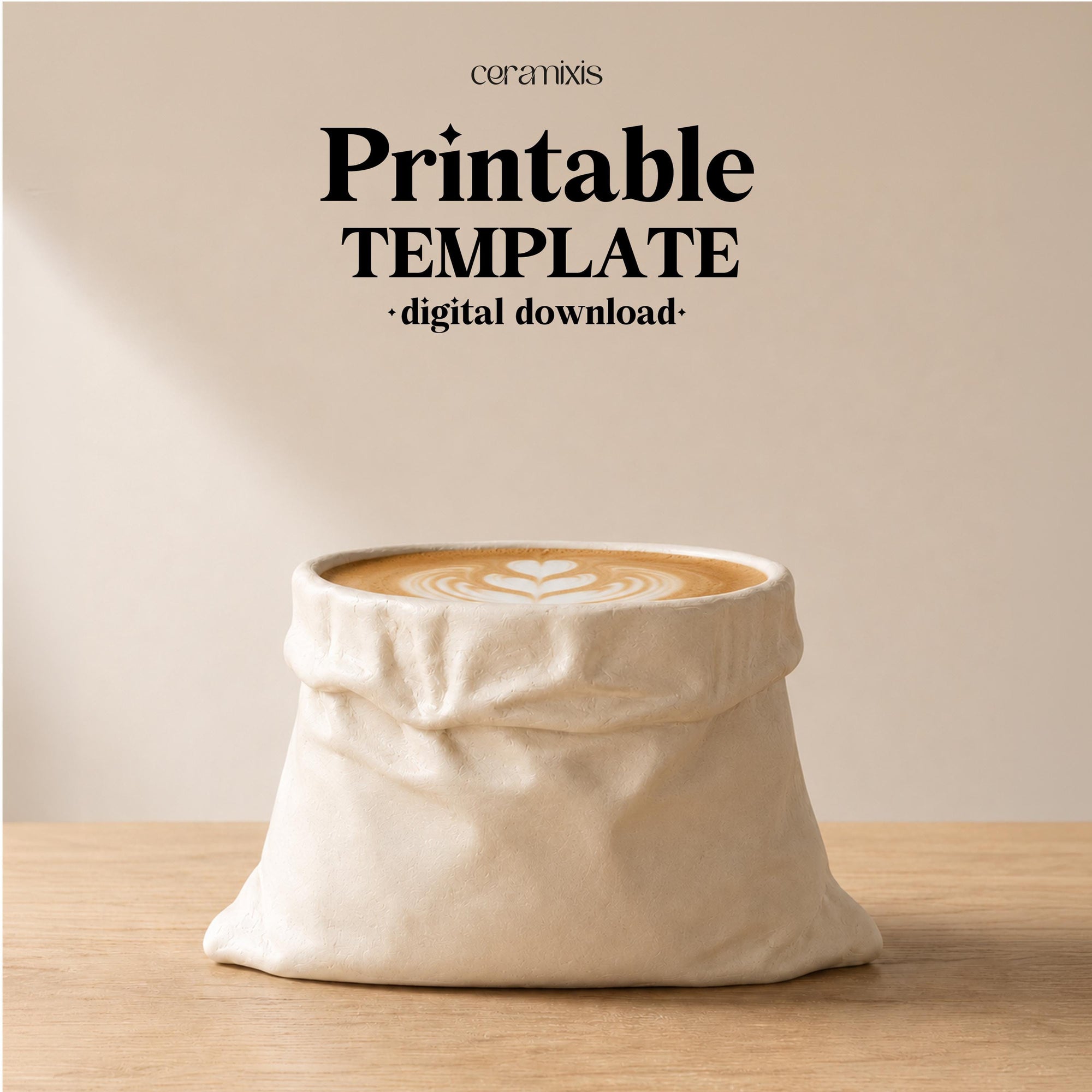 Bag Mug Pottery Template, Crumpled Paper Mug, Ceramic Slab Building, Digital Download, PDF