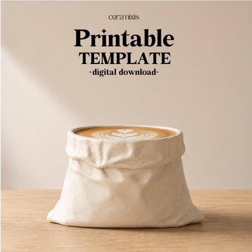 Bag Mug Pottery Template, Crumpled Paper Mug, Ceramic Slab Building, Digital Download, PDF