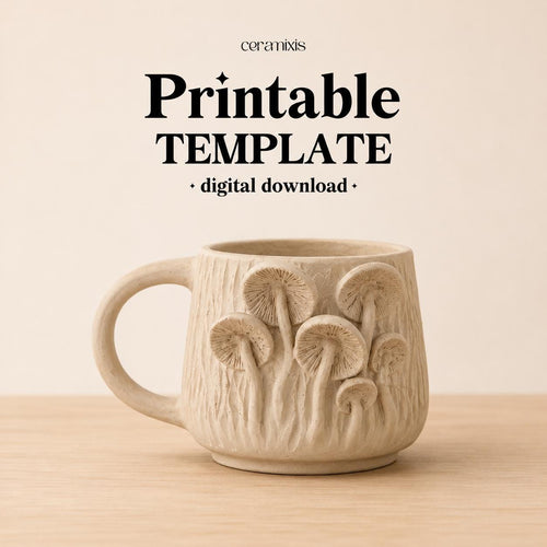 Mushroom Mug Pottery Template, Ceramic Slab Building, Video Tutorial, Digital Download