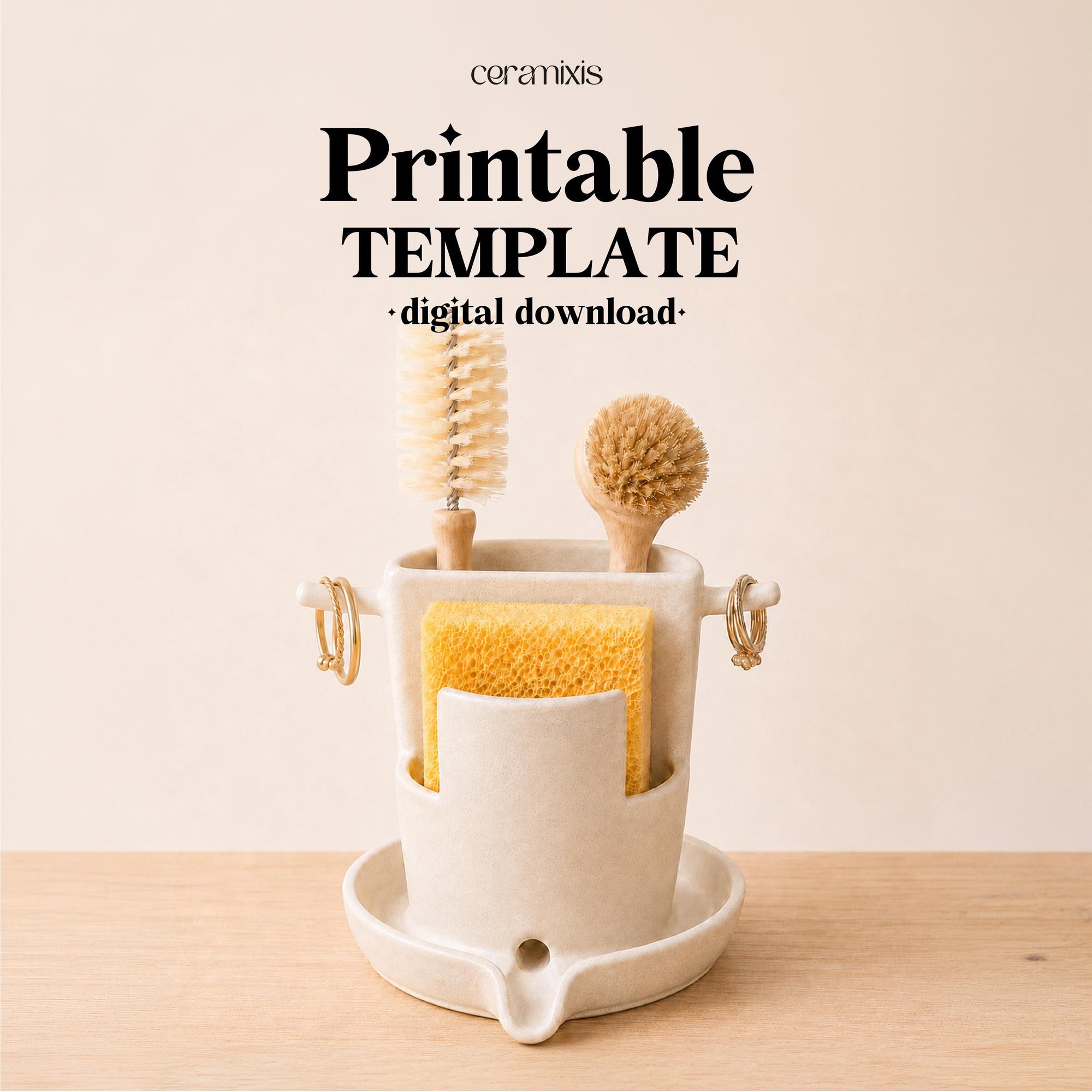 Sink Caddy Pottery Template, Sponge Holder, Ceramic Slab Building, Digital Download PDF