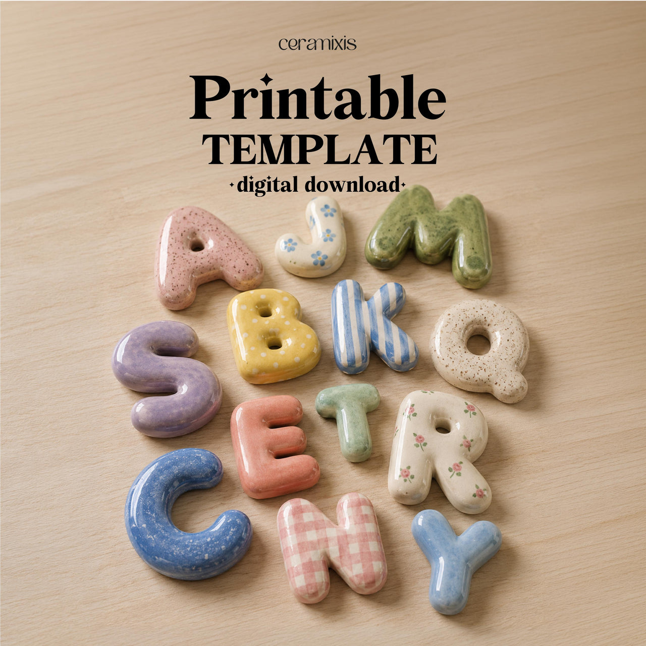 Letters Pottery Template, Viral Bubble Clay Letters,  Ceramic Slab Building, Letter Name Sign, PDF
