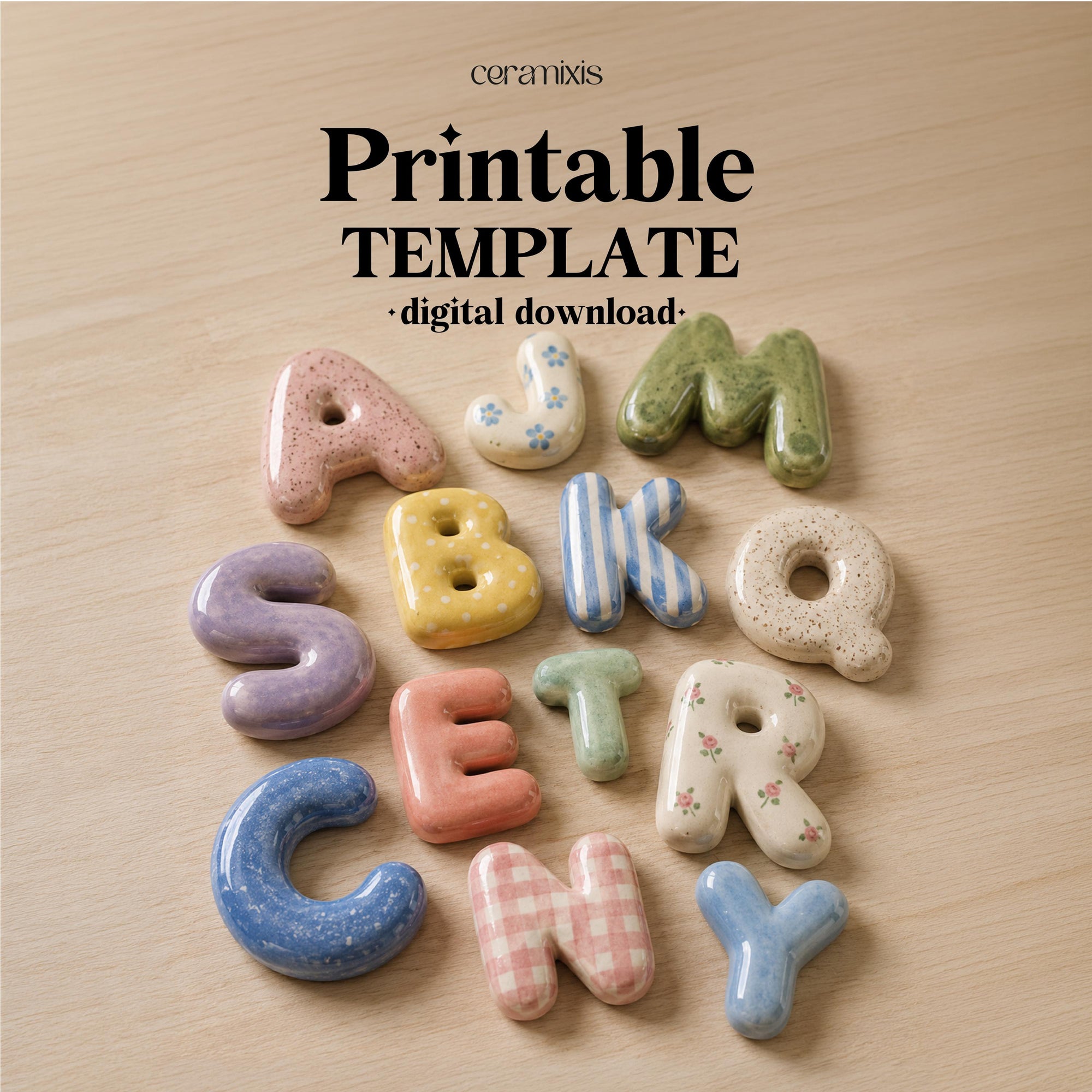 Letters Pottery Template, Viral Bubble Clay Letters,  Ceramic Slab Building, Letter Name Sign, PDF