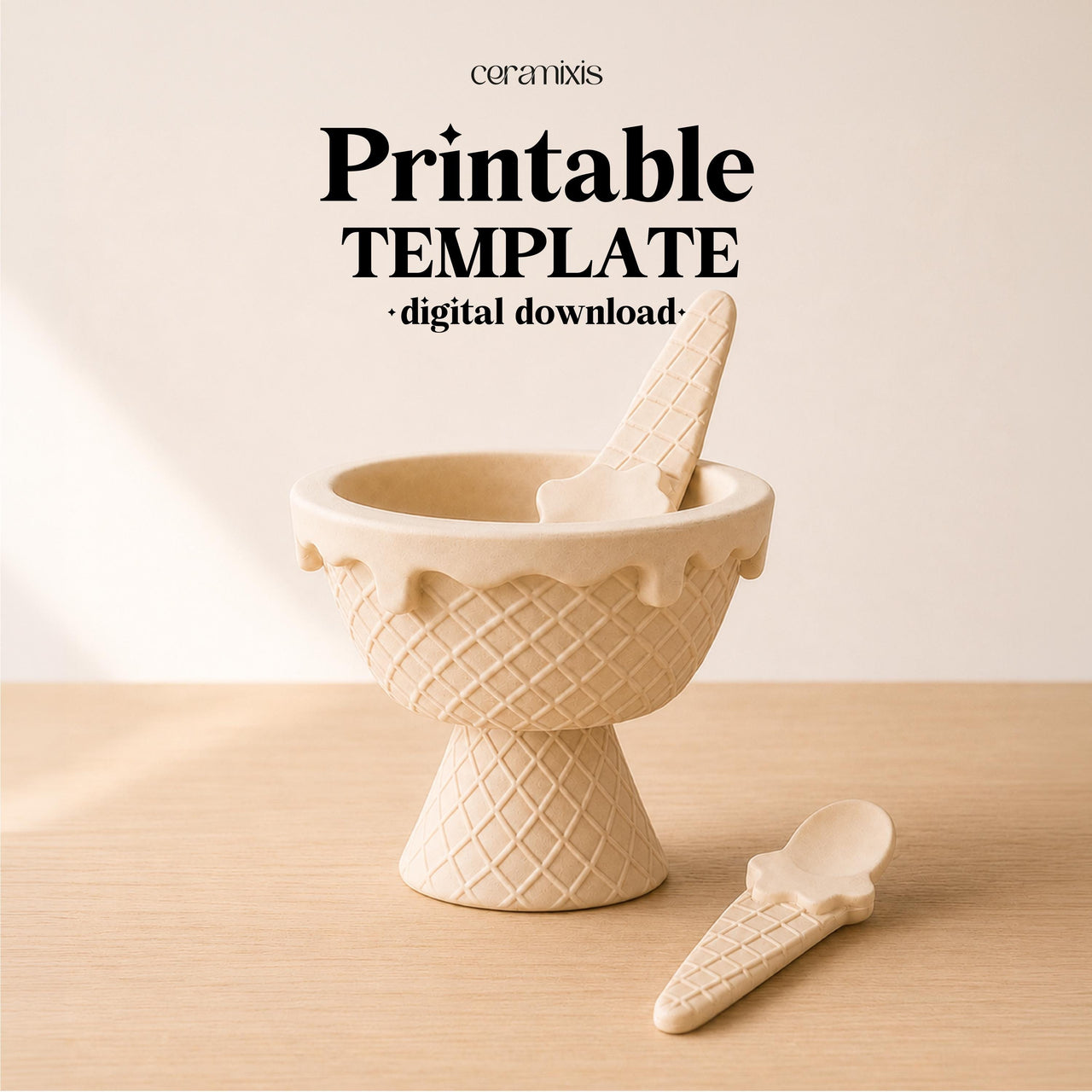 Ice Cream Bowl Pottery Template, Waffle Cone Dessert Cup, Ceramic Slab Building, Digital Download