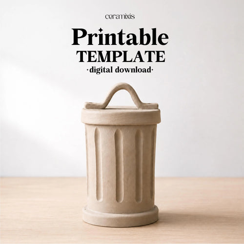 Trash Can Pottery Template, Ceramic Lidded Canister,  Slab Building Pattern, Digital Download