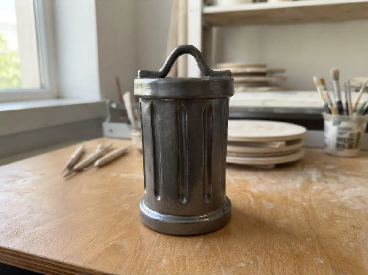 Trash Can Pottery Template, Ceramic Lidded Canister,  Slab Building Pattern, Digital Download