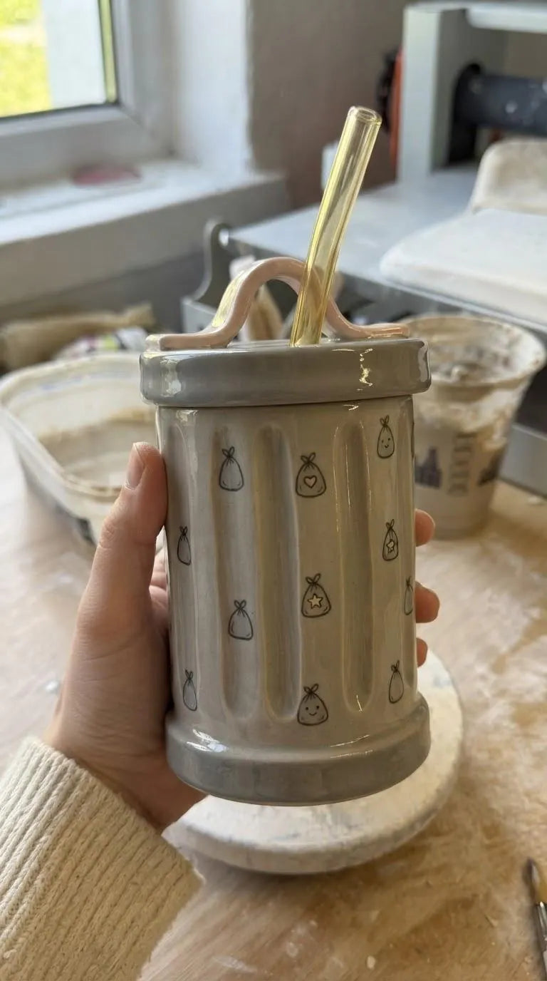 Trash Can Pottery Template, Ceramic Lidded Canister,  Slab Building Pattern, Digital Download