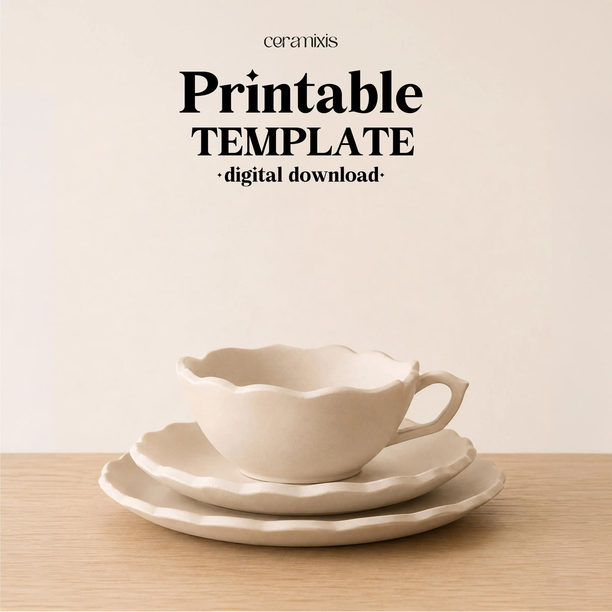 Scalloped Teacup Pottery Template, Ceramic Dessert Plate, Slab Building Pattern, Digital Download PDF