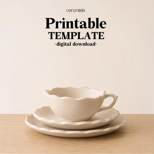 Scalloped Teacup Pottery Template, Ceramic Dessert Plate, Slab Building Pattern, Digital Download PDF